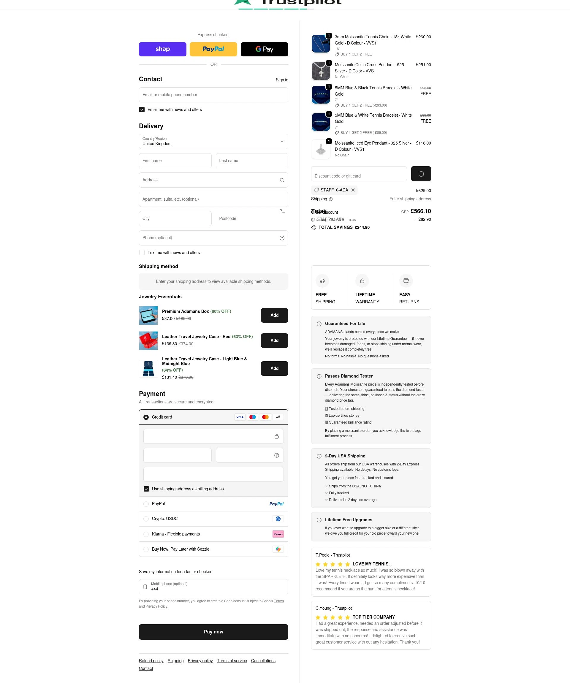 Adamans checkout page showing Adamans discount code box | Screenshot taken by SimplyCodes community member on Feb 18, 2026