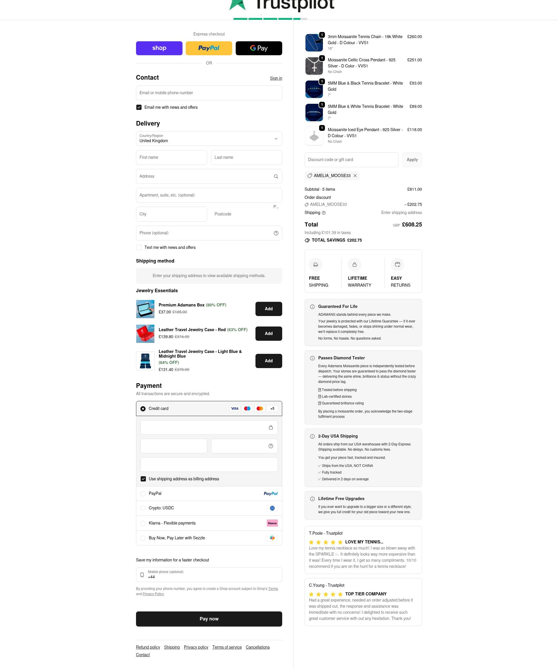 Adamans checkout page showing Adamans discount code box | Screenshot taken by SimplyCodes community member on Feb 18, 2026