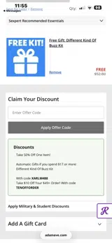 Adam & Eve VOD coupon verification screenshot