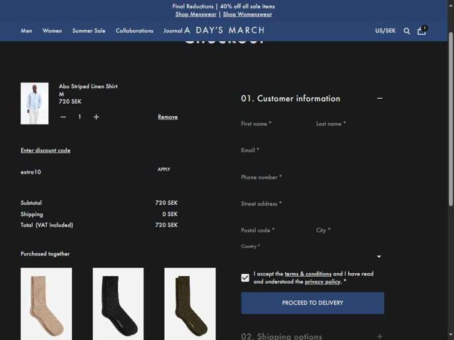 A Day's March checkout page showing A Day's March promo code box | Screenshot taken by SimplyCodes community member on Aug 7, 2025