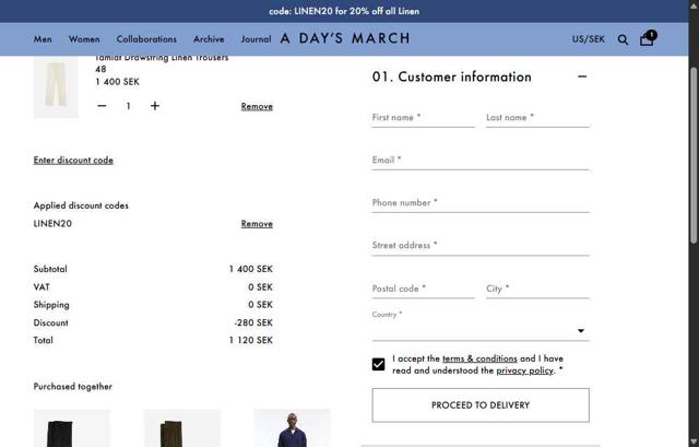 A Day's March checkout page showing A Day's March promo code box | Screenshot taken by SimplyCodes community member on May 25, 2025