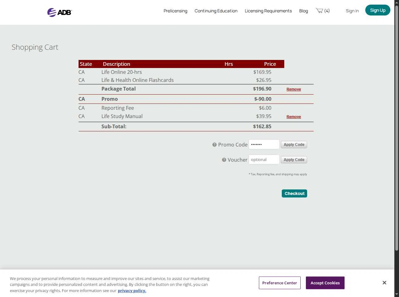 A.D. Banker checkout page showing A.D. Banker promo code box | Screenshot taken by SimplyCodes community member on Sep 17, 2025