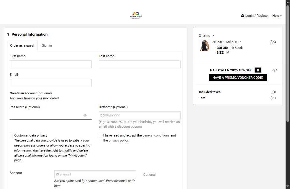 ADDICTED checkout page showing ADDICTED discount code box | Screenshot taken by SimplyCodes community member on Oct 10, 2025