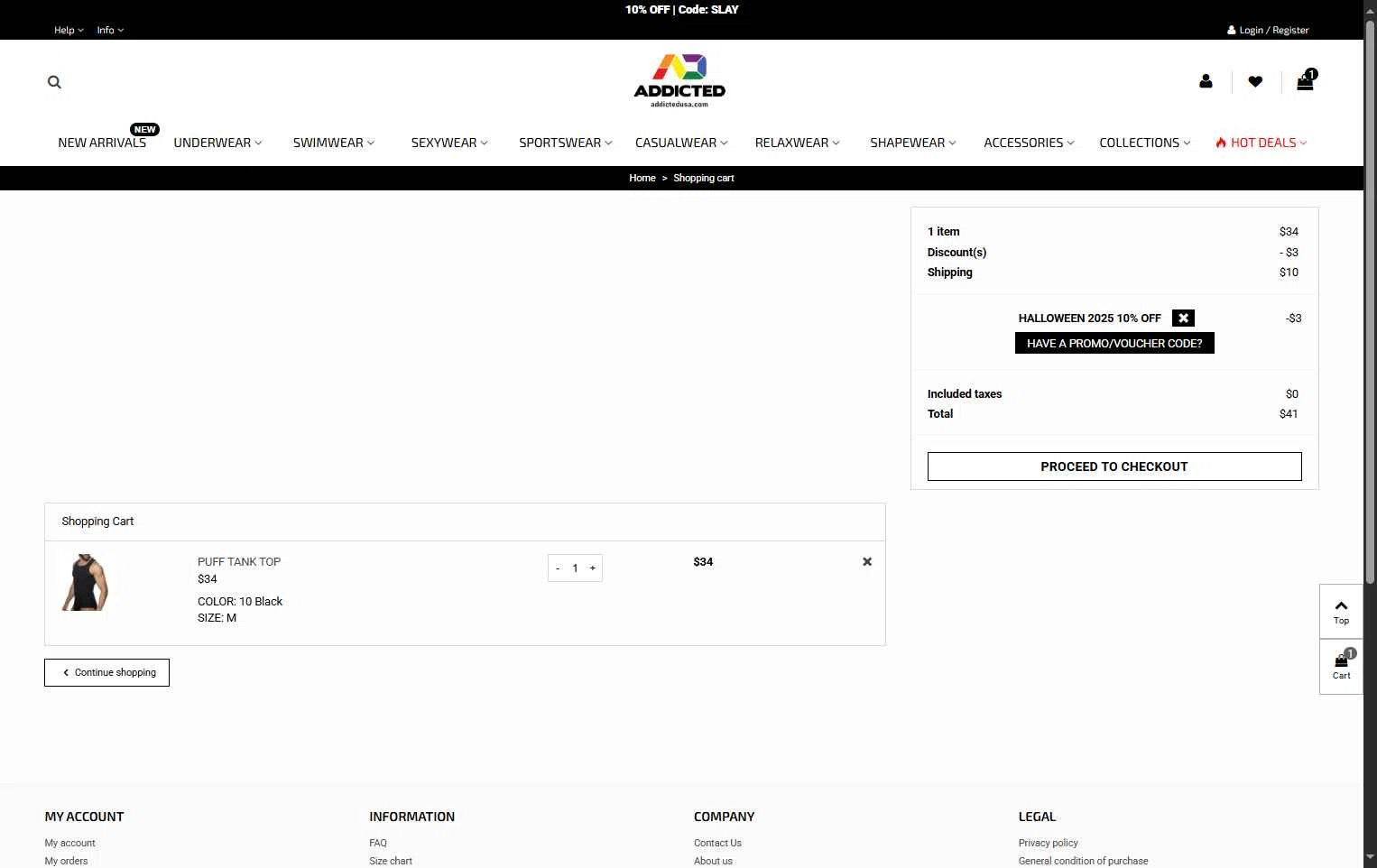 ADDICTED checkout page showing ADDICTED discount code box | Screenshot taken by SimplyCodes community member on Oct 10, 2025