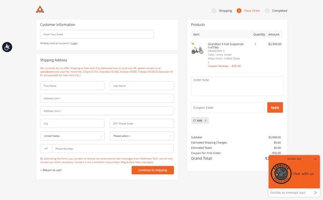 Addmotor checkout page showing Addmotor coupon code box | Screenshot taken by SimplyCodes community member on Sep 15, 2025