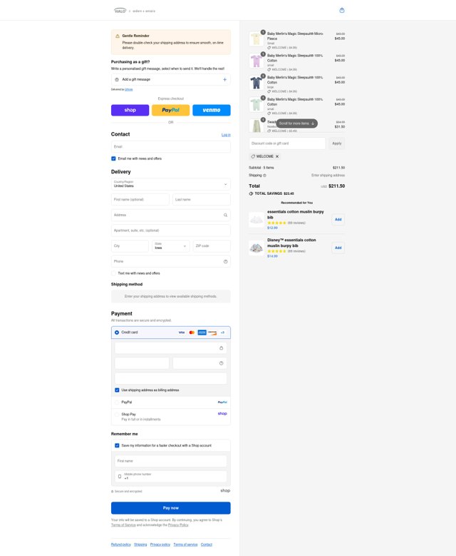 Aden + Anais checkout page showing Aden + Anais promo code box | Screenshot taken by SimplyCodes community member on Sep 5, 2025