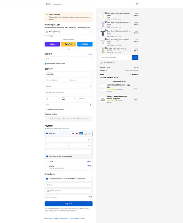 Aden + Anais checkout page showing Aden + Anais promo code box | Screenshot taken by SimplyCodes community member on Sep 5, 2025