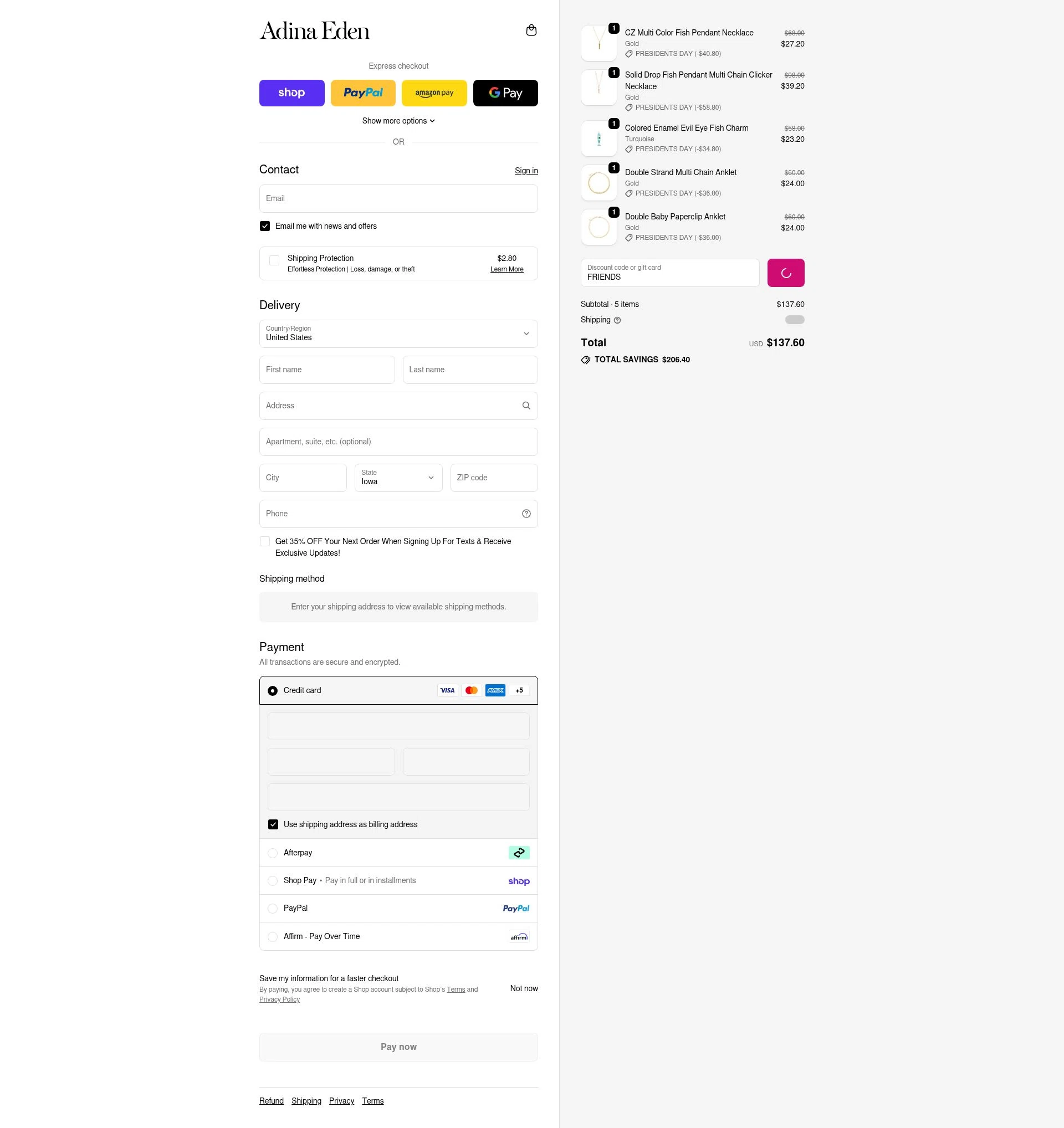 Adina Eden checkout page showing Adina Eden discount code box | Screenshot taken by SimplyCodes community member on Feb 16, 2026