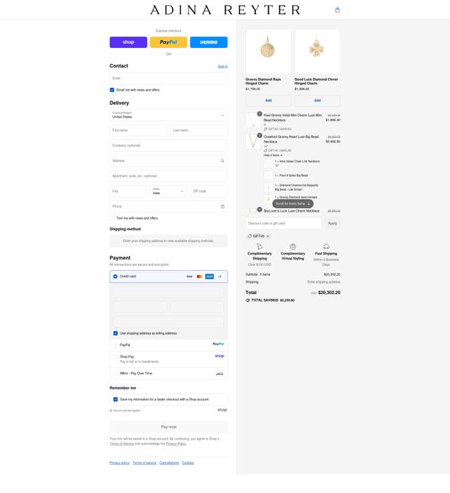 Adina Reyter checkout page showing Adina Reyter discount code box | Screenshot taken by SimplyCodes community member on Sep 12, 2025