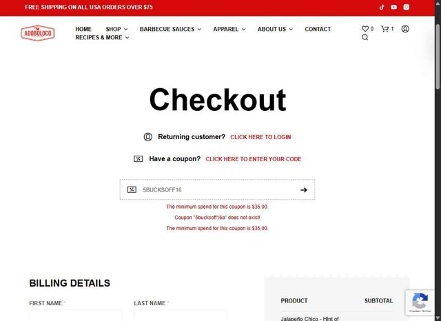 Adoboloco checkout page showing Adoboloco coupon code box | Screenshot taken by SimplyCodes community member on Jul 20, 2025
