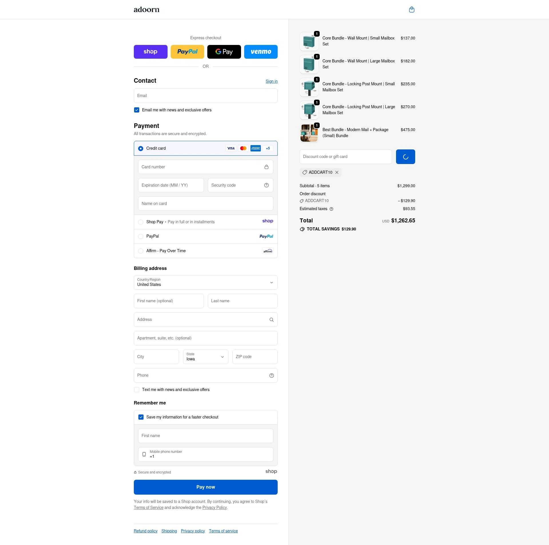 adoorn checkout page showing adoorn discount code box | Screenshot taken by SimplyCodes community member on Jan 8, 2026