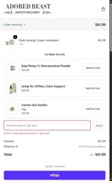 PAWDEGA15 coupon verification screenshot
