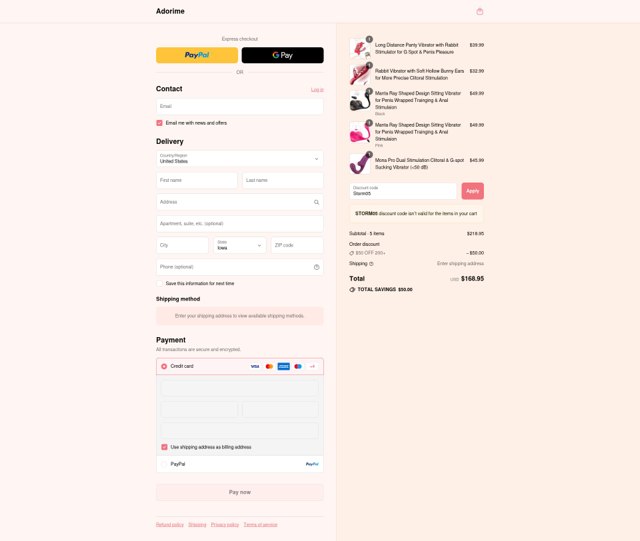 Adorime checkout page showing Adorime discount code box | Screenshot taken by SimplyCodes community member on Sep 3, 2025