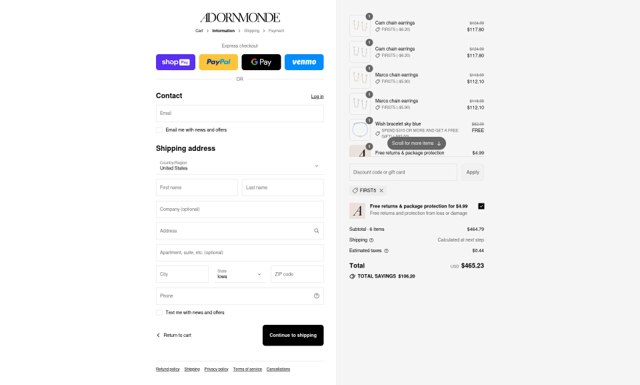 Adornmonde checkout page showing Adornmonde coupon code box | Screenshot taken by SimplyCodes community member on Jul 31, 2025