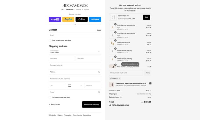 Adornmonde checkout page showing Adornmonde coupon code box | Screenshot taken by SimplyCodes community member on Aug 9, 2025