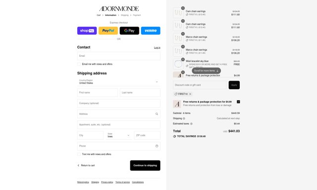 Adornmonde checkout page showing Adornmonde coupon code box | Screenshot taken by SimplyCodes community member on Jul 27, 2025