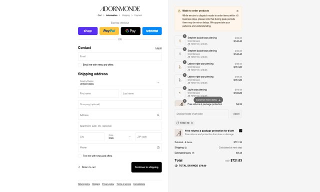 Adornmonde checkout page showing Adornmonde coupon code box | Screenshot taken by SimplyCodes community member on Sep 3, 2025