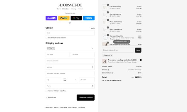 Adornmonde checkout page showing Adornmonde coupon code box | Screenshot taken by SimplyCodes community member on Aug 5, 2025