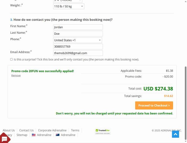 Adrenaline USA checkout page showing Adrenaline USA promo code box | Screenshot taken by SimplyCodes community member on Aug 24, 2025