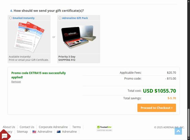 Adrenaline USA checkout page showing Adrenaline USA promo code box | Screenshot taken by SimplyCodes community member on Jul 26, 2025