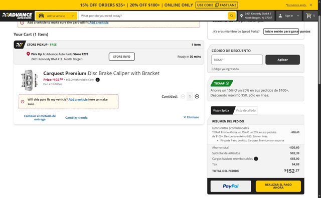 Advance Auto Parts checkout page showing Advance Auto Parts promo code box | Screenshot taken by SimplyCodes community member on Aug 29, 2025
