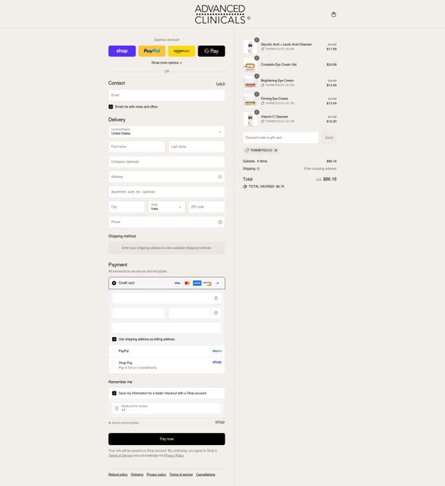 Advanced Clinicals checkout page showing Advanced Clinicals discount code box | Screenshot taken by SimplyCodes community member on Sep 9, 2025