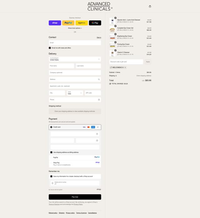 Advanced Clinicals checkout page showing Advanced Clinicals discount code box | Screenshot taken by SimplyCodes community member on Sep 13, 2025