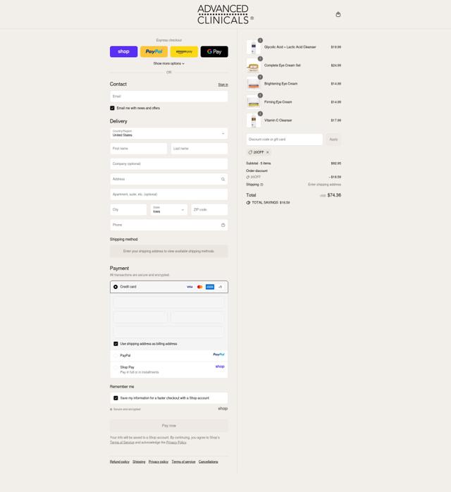 Advanced Clinicals checkout page showing Advanced Clinicals discount code box | Screenshot taken by SimplyCodes community member on Sep 13, 2025