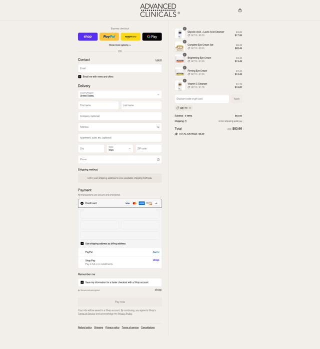 Advanced Clinicals checkout page showing Advanced Clinicals discount code box | Screenshot taken by SimplyCodes community member on Sep 9, 2025