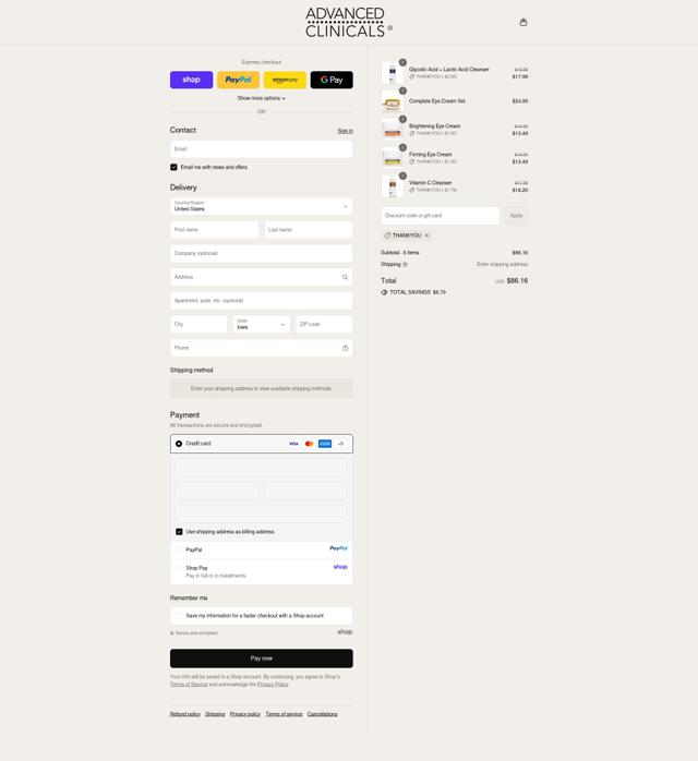 Advanced Clinicals checkout page showing Advanced Clinicals discount code box | Screenshot taken by SimplyCodes community member on Sep 13, 2025