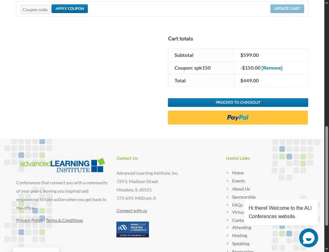 Advanced Learning Institute checkout page showing Advanced Learning Institute promo code box | Screenshot taken by SimplyCodes community member on Sep 7, 2025