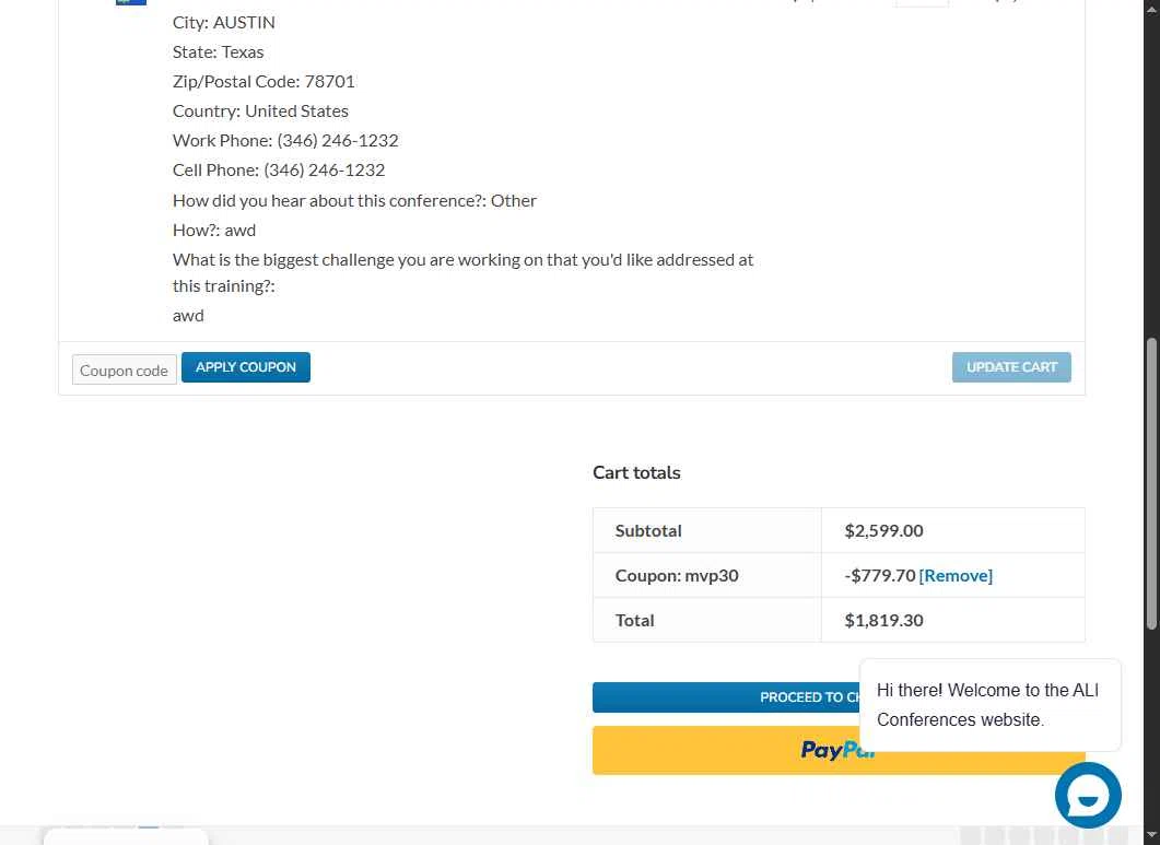 Advanced Learning Institute checkout page showing Advanced Learning Institute promo code box | Screenshot taken by SimplyCodes community member on Apr 9, 2025