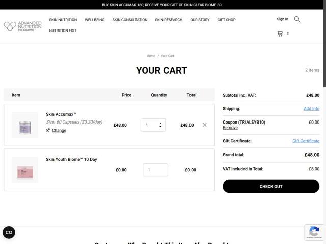 Advanced Nutrition Programme checkout page showing Advanced Nutrition Programme discount code box | Screenshot taken by SimplyCodes community member on Jun 20, 2025