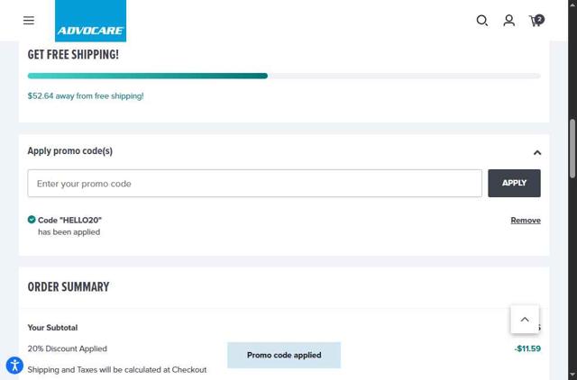 AdvoCare checkout page showing AdvoCare promo code box | Screenshot taken by SimplyCodes community member on Sep 7, 2025