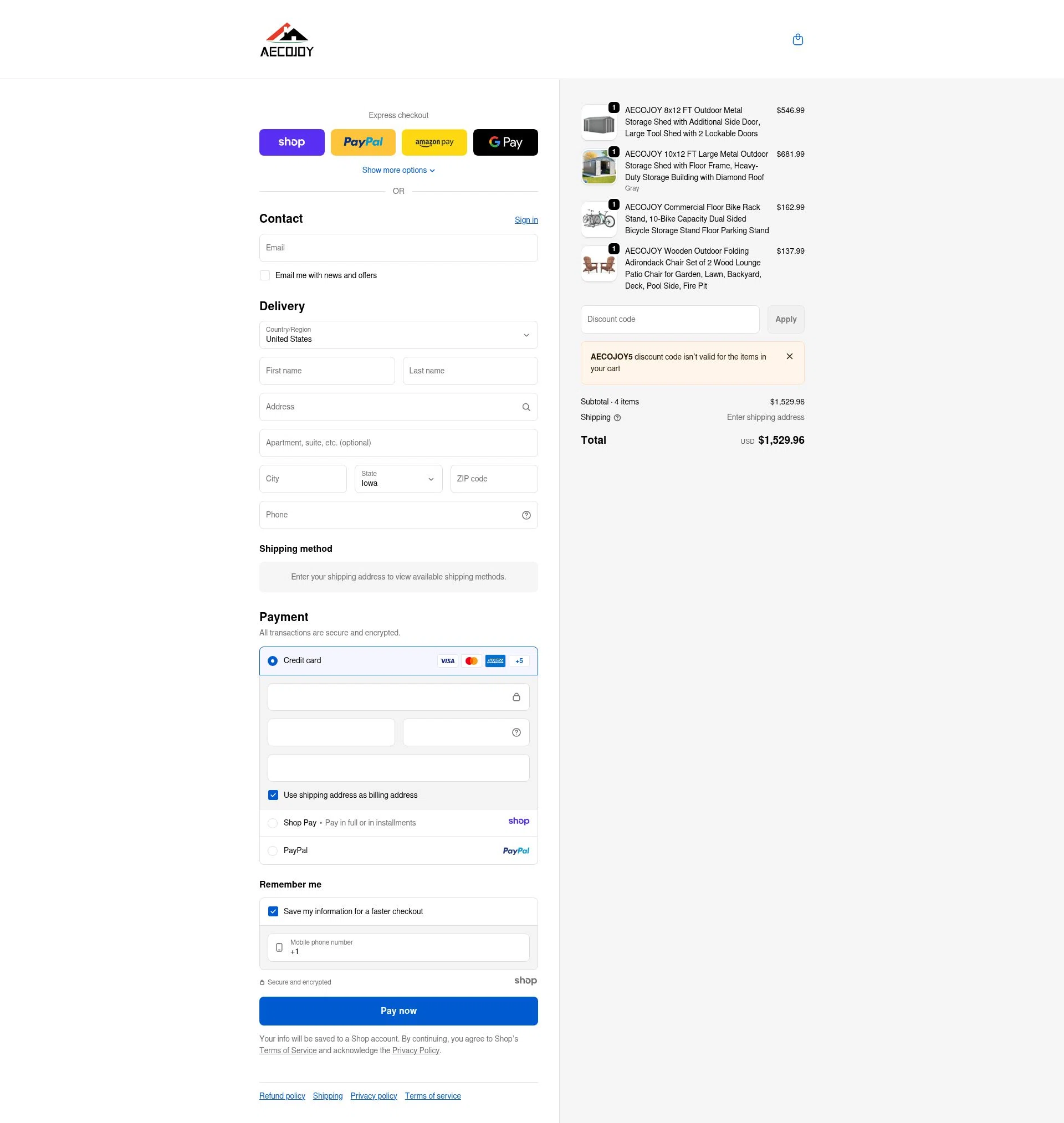 AECOJOY checkout page showing AECOJOY promo code box | Screenshot taken by SimplyCodes community member on Jan 7, 2026