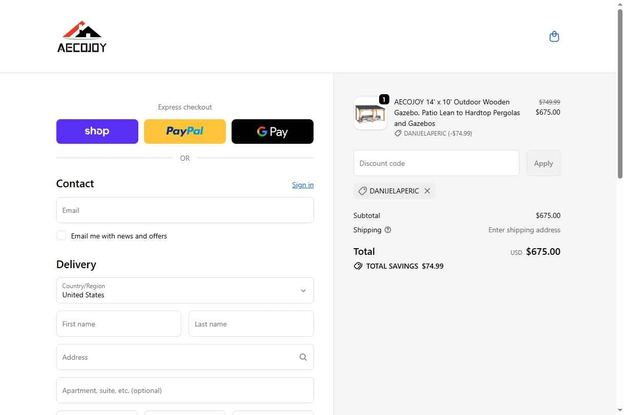 AECOJOY checkout page showing AECOJOY promo code box | Screenshot taken by SimplyCodes community member on Jan 10, 2026