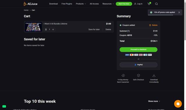 AEJuice checkout page showing AEJuice coupon code box | Screenshot taken by SimplyCodes community member on Aug 24, 2025