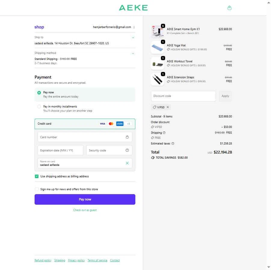 AEKE checkout page showing AEKE promo code box | Screenshot taken by SimplyCodes community member on Dec 23, 2025