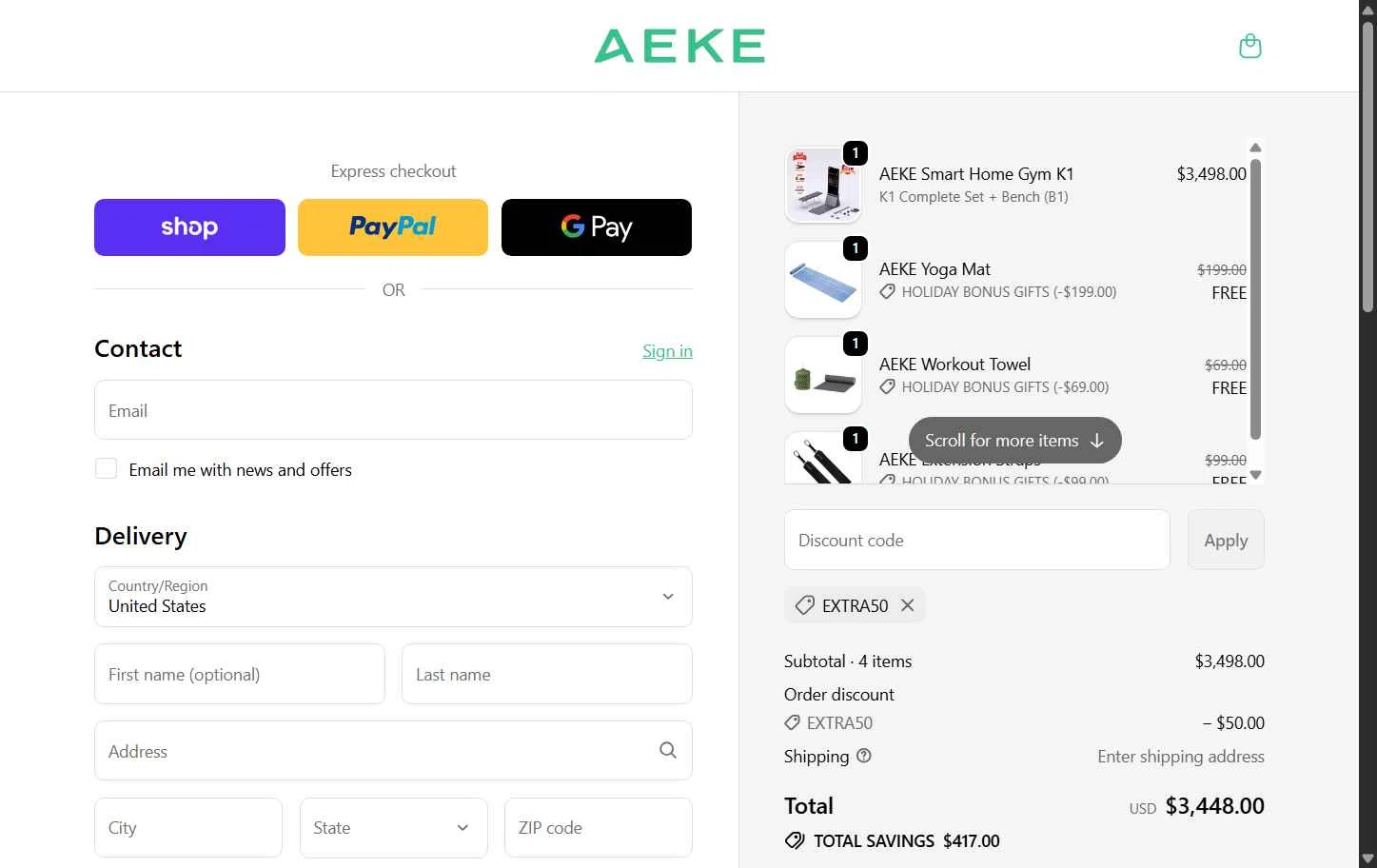 AEKE checkout page showing AEKE promo code box | Screenshot taken by SimplyCodes community member on Dec 25, 2025