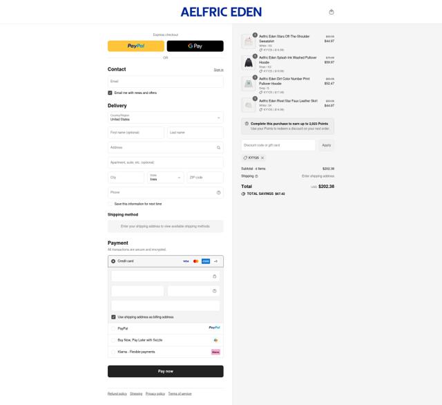 Aelfric Eden checkout page showing Aelfric Eden discount code box | Screenshot taken by SimplyCodes community member on Sep 14, 2025