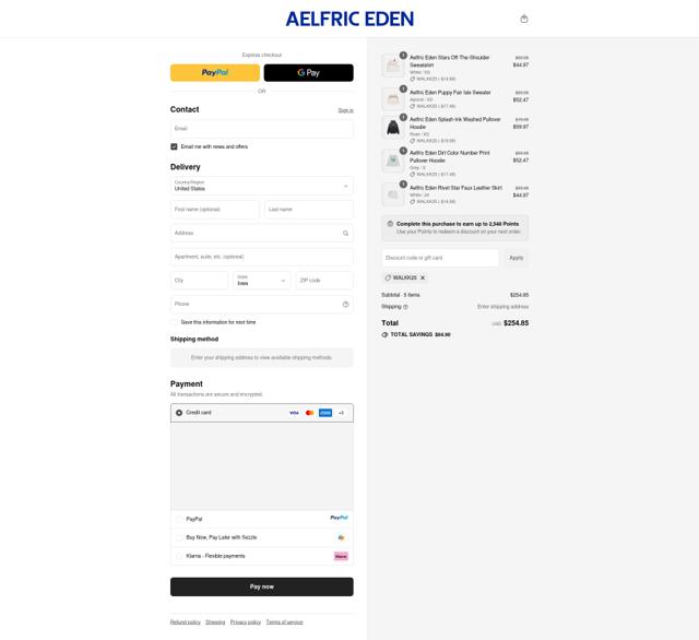 Aelfric Eden checkout page showing Aelfric Eden discount code box | Screenshot taken by SimplyCodes community member on Sep 11, 2025