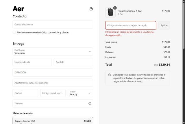 Aer checkout page showing Aer discount code box | Screenshot taken by SimplyCodes community member on Aug 4, 2025