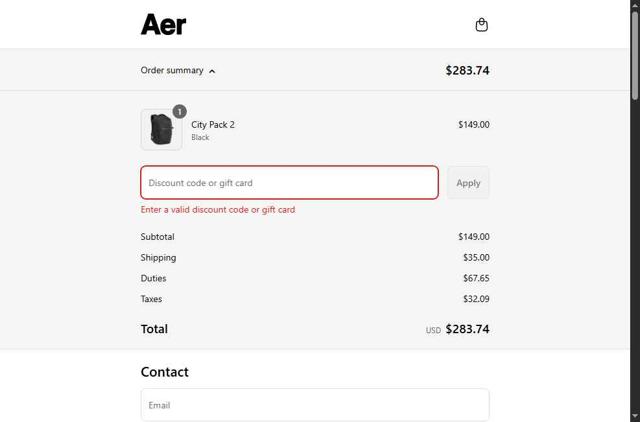 Aer checkout page showing Aer discount code box | Screenshot taken by SimplyCodes community member on Jul 26, 2025