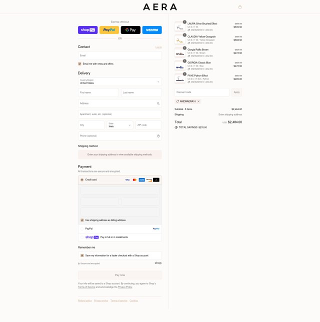 AERA checkout page showing AERA discount code box | Screenshot taken by SimplyCodes community member on Aug 12, 2025