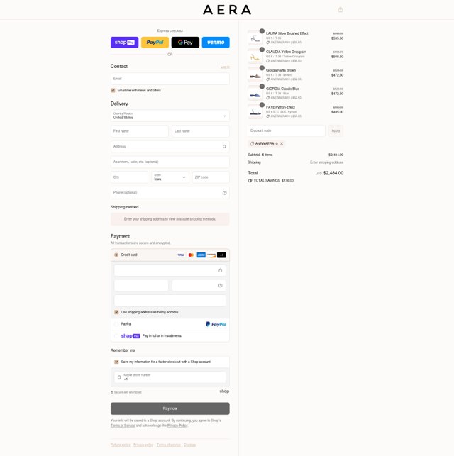 AERA checkout page showing AERA discount code box | Screenshot taken by SimplyCodes community member on Aug 8, 2025