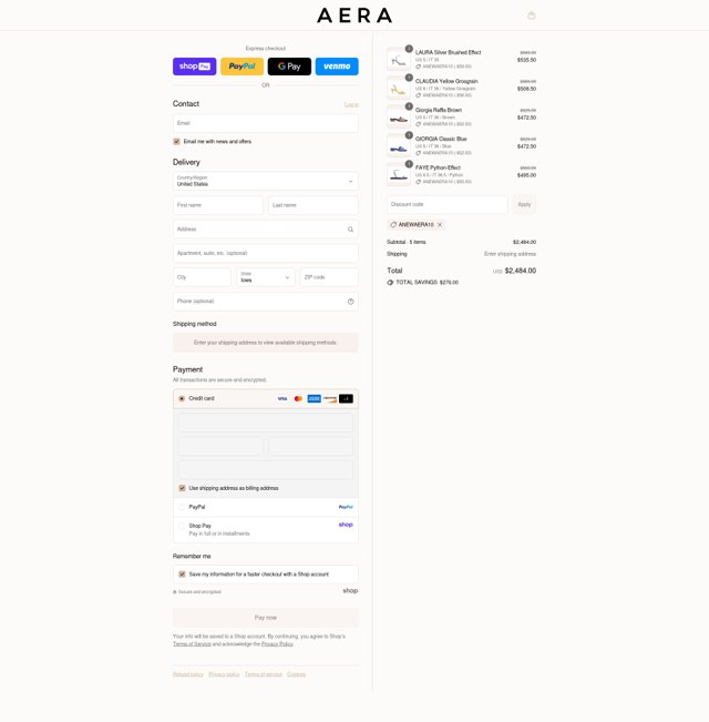AERA checkout page showing AERA discount code box | Screenshot taken by SimplyCodes community member on Aug 22, 2025