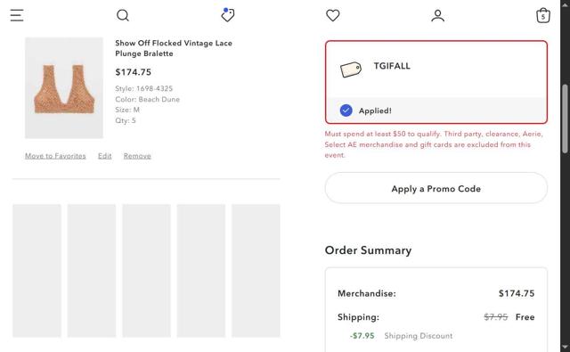 Aerie checkout page showing Aerie promo code box | Screenshot taken by SimplyCodes community member on Sep 25, 2025