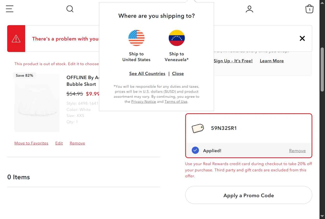 Aerie checkout page showing Aerie promo code box | Screenshot taken by SimplyCodes community member on Nov 7, 2025