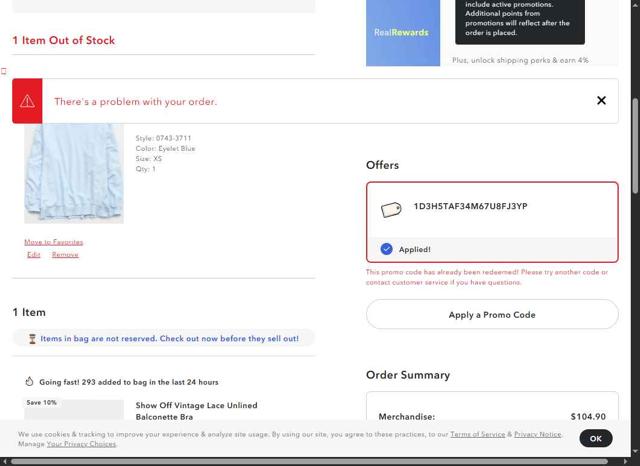 Aerie checkout page showing Aerie promo code box | Screenshot taken by SimplyCodes community member on Aug 5, 2025