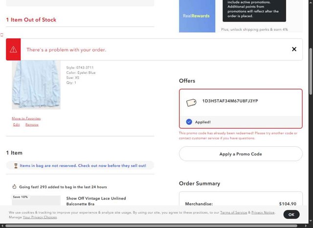 Aerie checkout page showing Aerie promo code box | Screenshot taken by SimplyCodes community member on Aug 5, 2025
